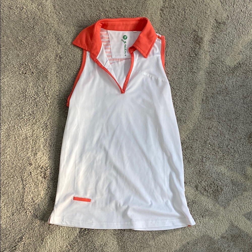 Nike White and Orange Sleeveless Polo